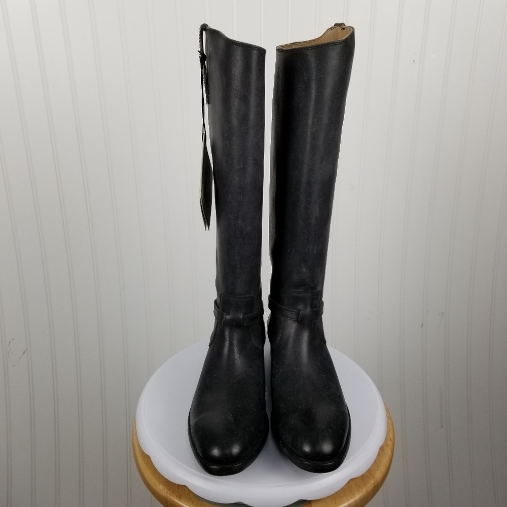 Frye Womens Lindsay Plate Black Riding Harness Boots Size 6.5 Tall Leather Heel - Picture 11 of 13